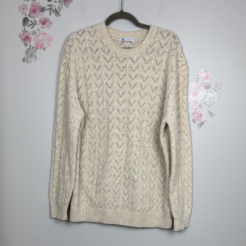 Zara Beige Round Neck Knit Sweater - XL
